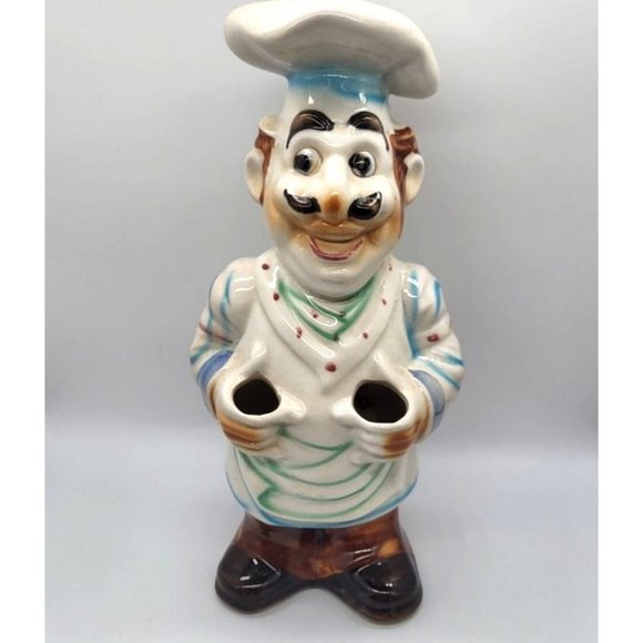 Vintage Hi Mark Chef Hand Painted Utensil Holder 4 Opening Friends 12" Tall - Picture 1 of 8